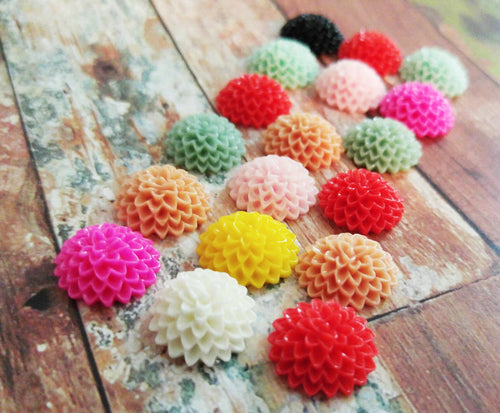 Flower Cabochons Flower Flatbacks Assorted Colors Dahlia Flower Cabochons 15mm Flat Back Flowers Resin Flowers 20 pieces
