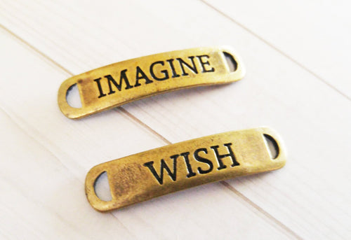 Word Connector Word Charms Antiqued Bronze Word Charms Word Pendants Wish Charm Imagine Charm Word Links Connector Pendants Curved 2pcs