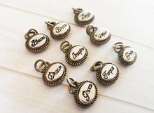 Load image into Gallery viewer, Assorted Charms Word Charms Word Pendants Inspirational Charms Assorted Metals Silver Bronze Heart Charms Oval Charms 9pcs