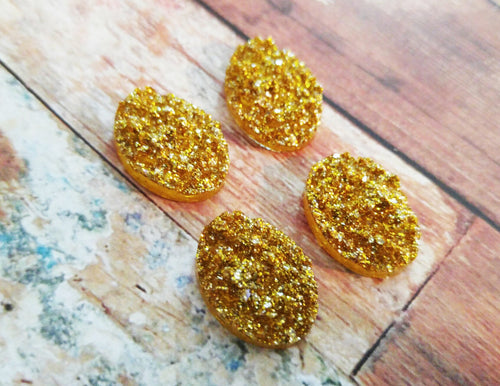 Druzy Cabochons Drusy Cabochons Gold Druzy Resin Druzy Gold Cabochons 18x13 Resin Oval Flatbacks Druzy Flatbacks 4 pieces