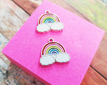 Load image into Gallery viewer, Rainbow Charms Enamel Charms Rainbow Pendants Cloud Charms Weather Charms Rainbow Baby Charm Silver Charms Enameled Charms 5 pieces