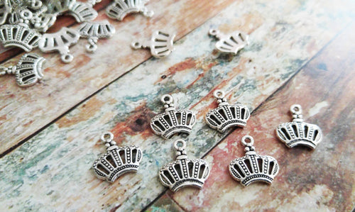 Crown Charms Crown Pendants Antiqued Silver Crown Charms Queen Charms Royalty Charms 17mm Silver Charms Set 10pcs