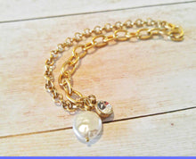 Load image into Gallery viewer, Gold Chain Findings Rolo Chain Cable Chain Freshwater Pearl Dangle Rhinestone Charm Gold Findings Bracelet Findings