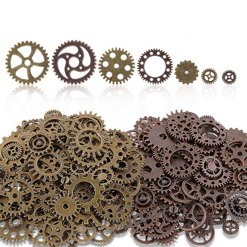 Bulk Gears Steampunk Gear Charms Gear Pendants Assorted Gears Cogs Steampunk Supplies Bronze Copper Gears 140 pieces