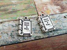 Load image into Gallery viewer, Fairy Tale Book Charms Pendants Once Upon a Time Book Pendants Antiqued Silver Fairy Tale Charms 2pcs