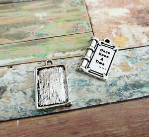 Fairy Tale Book Charms Pendants Once Upon a Time Book Pendants Antiqued Silver Fairy Tale Charms 2pcs