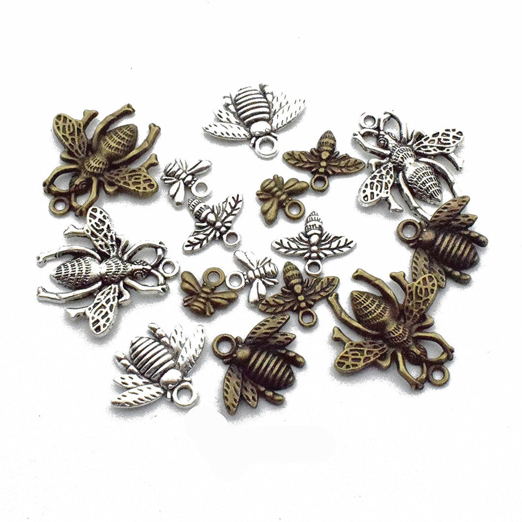 Bee Charms Bee Pendants Antiqued Silver Bee Charms Antiqued Bronze Bee Charms Assorted Charms Set BULK Charms Wholesale Charms 80pcs