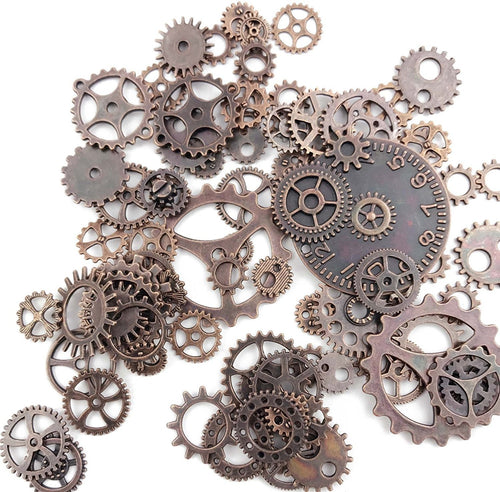 Bulk Gears Steampunk Gear Charms Gear Pendants Assorted Gears Cogs Antiqued Copper Gears Clock Face Findings Steampunk Supplies 80pcs