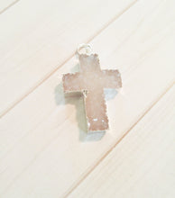 Load image into Gallery viewer, Cross Pendant Druzy Cross Charm Druzy Pendant Silver Cross Pendant Religious Pendant 1 3/8&quot;