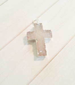 Cross Pendant Druzy Cross Charm Druzy Pendant Silver Cross Pendant Religious Pendant 1 3/8"