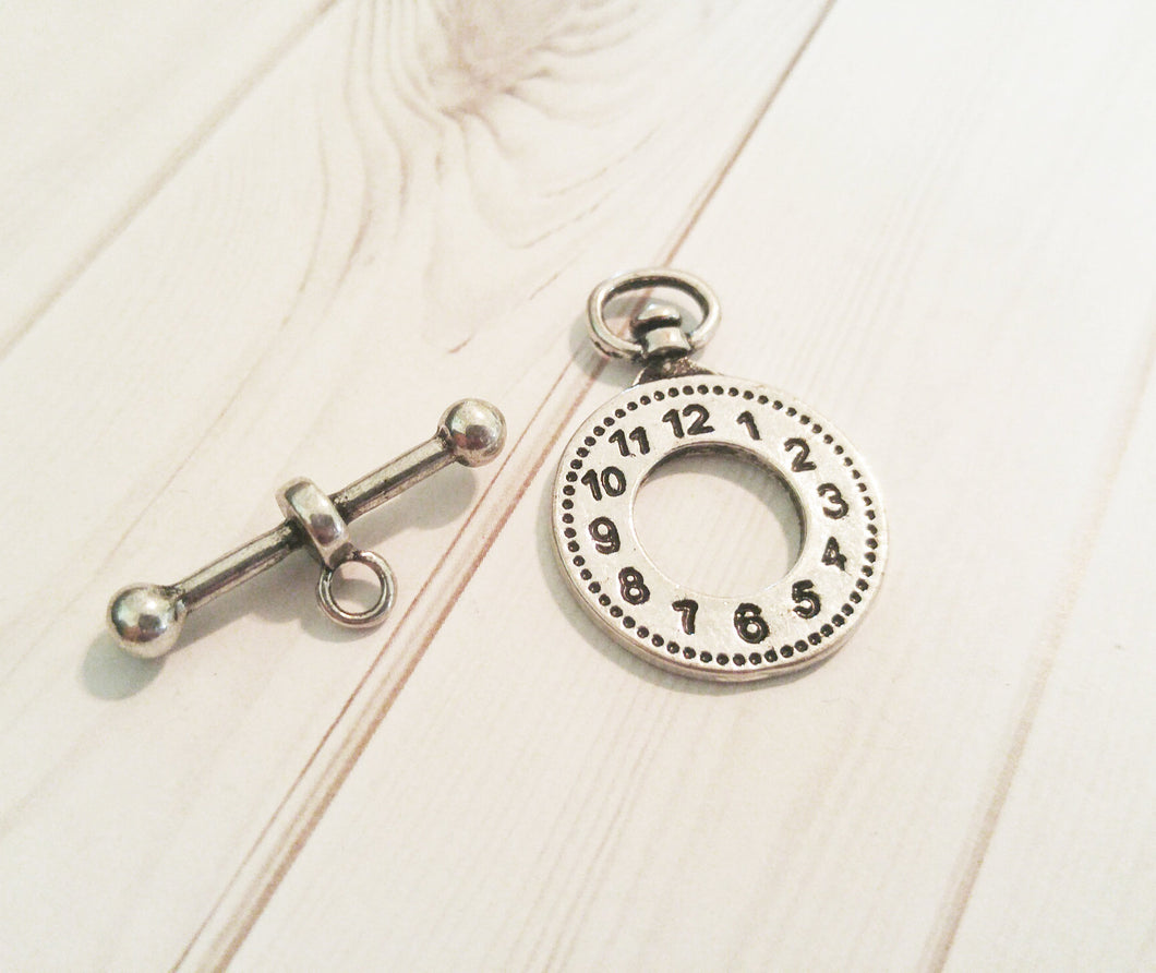 Clock Clasp Toggle Clasp Antiqued Silver Clasp Set T Clasp Steampunk Findings Unique Clasp Pocket Watch Charm