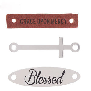 Quote Connectors Quote Pendants Word Pendants Quote Links BLESSED Pendant Cross Charm Antiqued Silver Charms Leather Connector