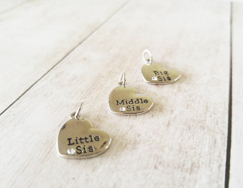 Sisters Charms Set Big Sis Charm Middle Sis Charm Little Sis Charm Silver Heart Charms Heart Pendants Sisters Pendants 3pcs