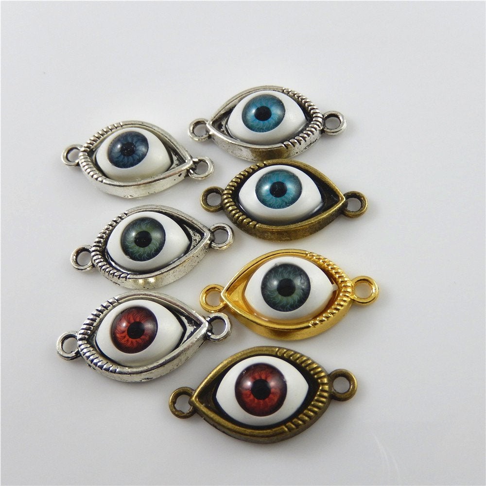 Evil Eye Pendants Connectors Assorted Charms Eye Charms Link Pendants Connector Pendants Silver Gold Bronze Large Evil Eyes 30mm 24pcs