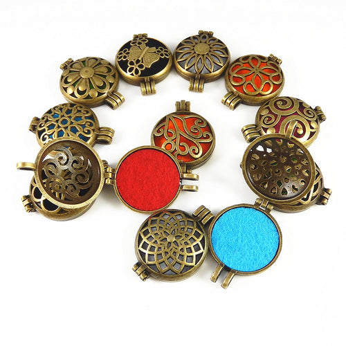 Aromatherapy Lockets Oil Diffuser Locket Pendants Antiqued Bronze with Diffuser Pads BULK Pendants Wholesale Charms 12 Sets 24pcs