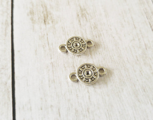 Circle Connector Charms Antiqued Silver Circle Pendants Links Connector Pendants 2 Hole Charms Circle Charms 10 pieces