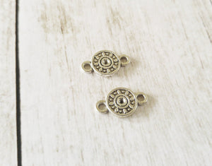 Circle Connector Charms Antiqued Silver Circle Pendants Links Connector Pendants 2 Hole Charms Circle Charms 10 pieces