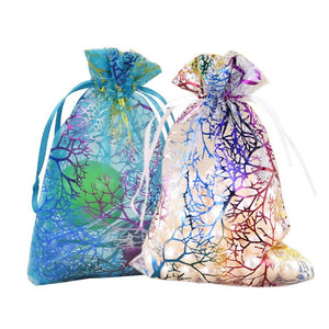 Organza Bags Gift Bags Party Bags Jewelry Bags Gifting Bags Wholesale Organza Bags Assorted Bags Tree Bags 50 pieces 4.7" Blue White