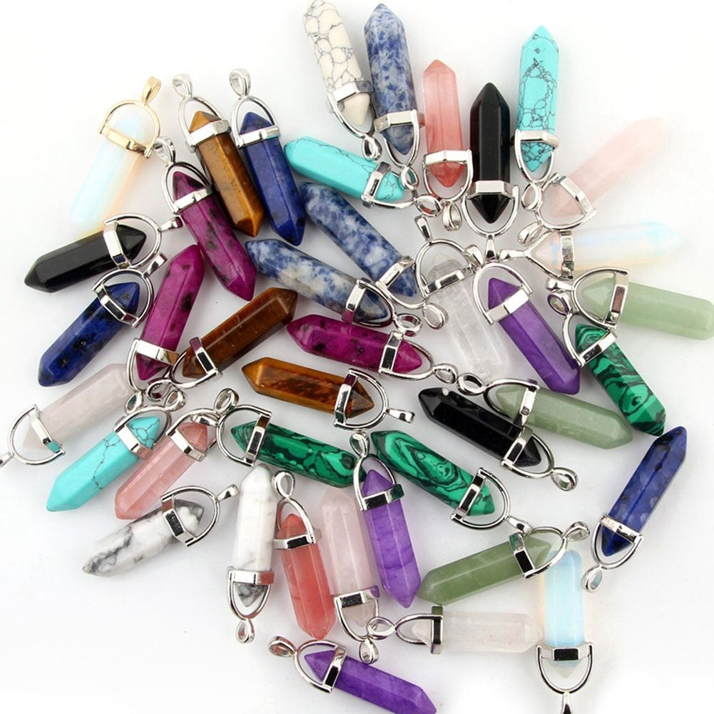 Gemstone Bullet Charms Gemstone Charms Gemstone Pendants Assorted Charms Chakra Pendants Chakra Charms Assorted Pendants Shard Pendants 24pc