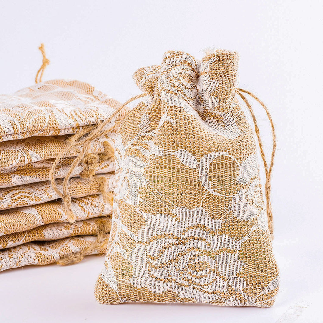 Burlap Gift Bags Burlap Bags Drawstring Bags Floral Burlap Bags Favor Bags Rose Gift Bags 5.3