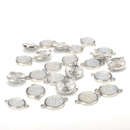 Druzy Pendants Druzy Links Clear Druzy Charms Druzy Connectors Pendant Connectors Clear Druzy Pendants Bezeled Druzy 2 Hole Charms BULK 24