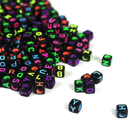 Letter Beads Alphabet Beads Black Neon Bulk Beads Wholesale Beads 600 pieces 6mm Cube Beads Random Mix