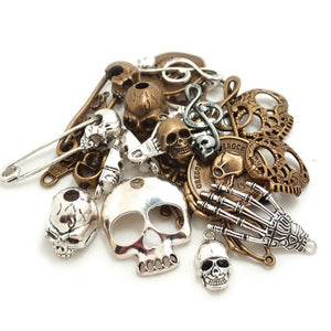 Gothic Charms Gothic Pendants Assorted Charms Set Antiqued Silver Charms Antiqued Bronze Charms Skeleton Charms Skull Charms BULK 30pcs