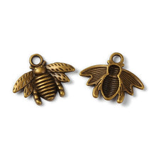 Load image into Gallery viewer, Bee Charm Bronze Bee Charm Honey Bee Charms Bumble Bee Charm Queen Bee Charms Bumblebee Charm 10 pieces Antiqued Bronze