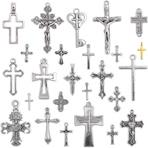 Cross Charms Cross Pendants Antiqued Silver Cross Charms Assorted Cross Charms Silver Cross Pendants Religious Charms Christian BULK 25pcs