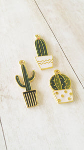 Cactus Charms Cactus Pendants Gold Enamel Charms Gold Charms Western Charms Southwest Charms Set