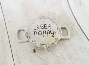 Quote Connector Pendant Word Pendant Link BE HAPPY Pendant Antiqued Silver Large Band PREORDER