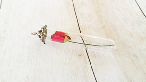Glass Bottle Charm Glass Vial Pendant Necklace Vial Rose Pendant Rose Charm Glass Pendant Fairy Tale Charm PREORDER