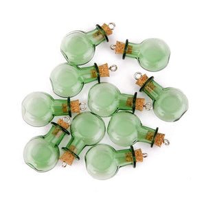 Glass Vial Pendants Small Glass Bottles Green Glass Vials Tiny Glass Vials Rounded Bottle Vials with Corks Corked Vials 10pcs