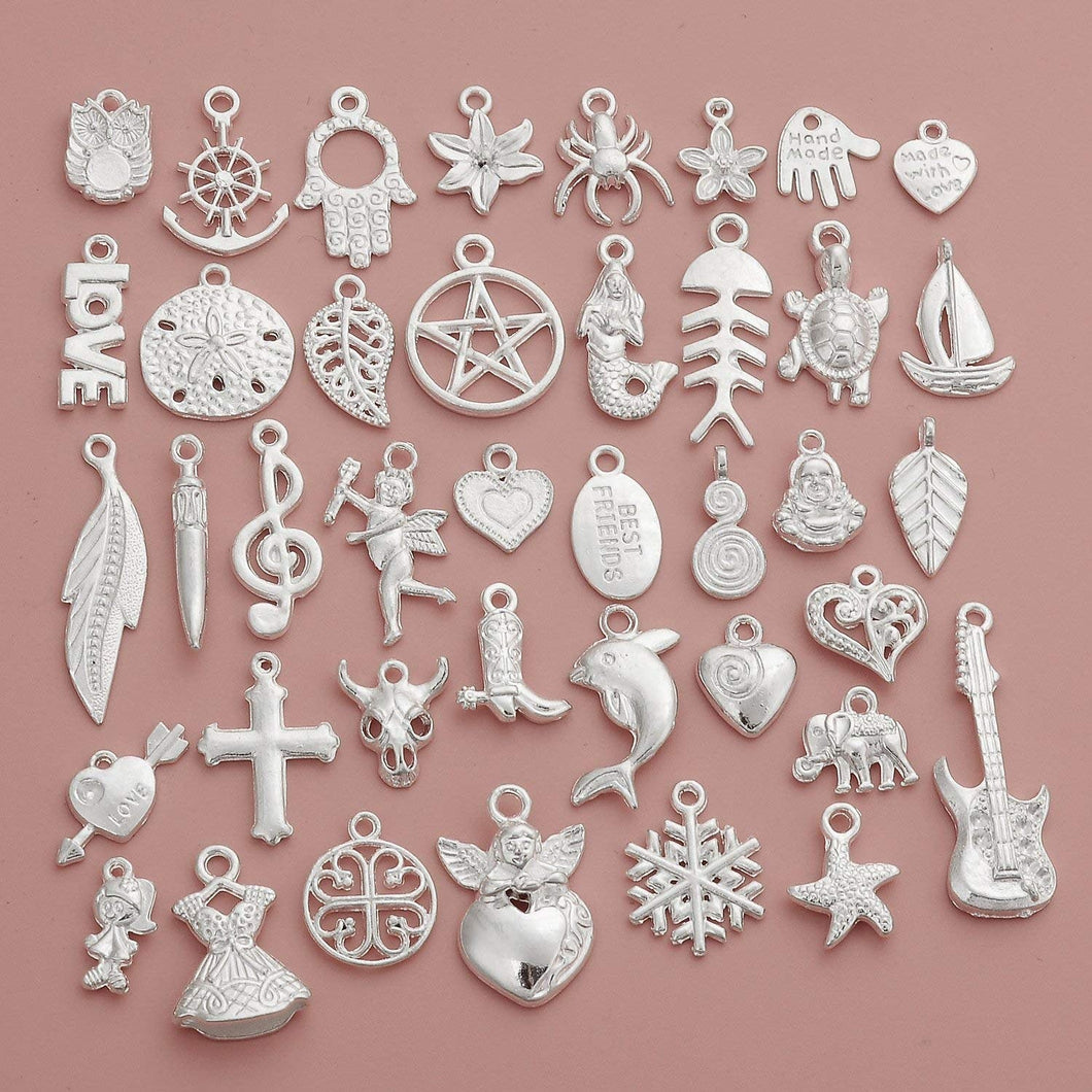 Silver Charms Set Assorted Charms Shiny Silver Charms Silver Pendants Mixed Charms BULK Charms Wholesale Charms 160pcs