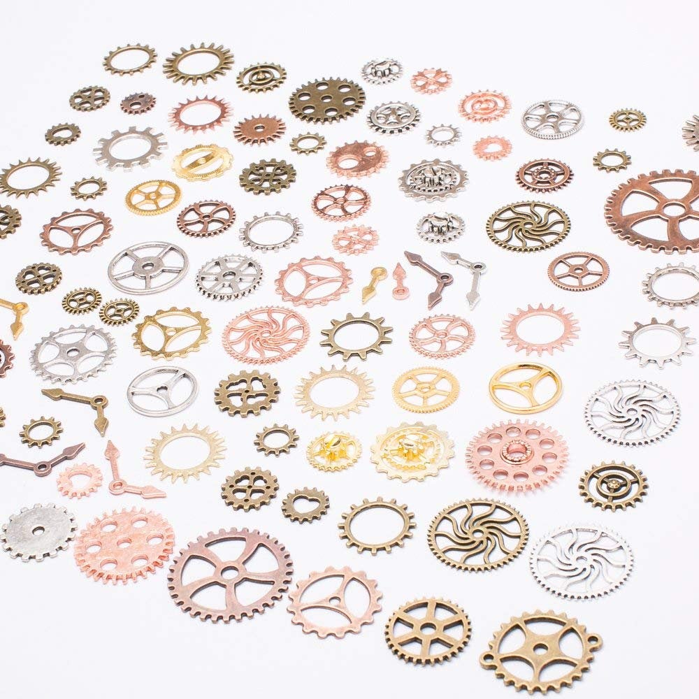 Bulk Gears Steampunk Gear Charms Gear Pendants Assorted Gears Cogs Steampunk Supplies Bronze Silver Gold Rose Gold Copper 70 pieces