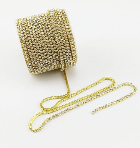 Rhinestone Chain Gold Cup Chain Gold Rhinestone Chain BULK Chain Wholesale Chain Gold Claw Chain Spool 2mm Rhinestone Chain 11 yards