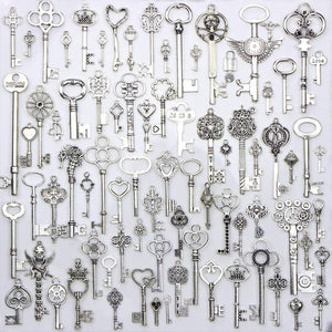 Skeleton Key Pendants Antiqued Silver Keys Steampunk Keys Assorted Keys Assorted Pendants Big Keys Large Keys Key Charms 80 pieces BULK