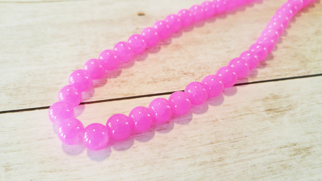 Pink Beads 8mm Glass Beads 8mm Beads Crackle Beads Bright Pink Jelly Beads Wholesale Beads BULK Beads Double Strand 106 pieces