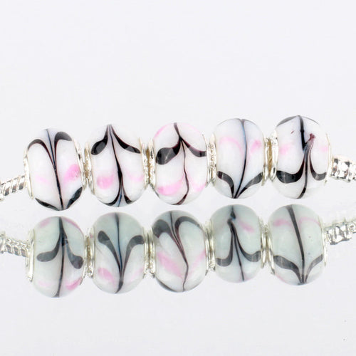 Lampwork Glass Beads Silver Core Beads European Beads Murano Glass Beads Large Hole Beads 14mm Beads 5pcs