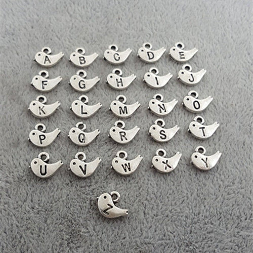 Alphabet Charms Letter Charms Bird Charms Antiqued Silver Letter Charms Bird Initial Charms BULK Charms Wholesale Charms 130pcs 5 FULL SETS