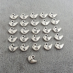 Alphabet Charms Letter Charms Bird Charms Antiqued Silver Letter Charms Bird Initial Charms BULK Charms Wholesale Charms 130pcs 5 FULL SETS