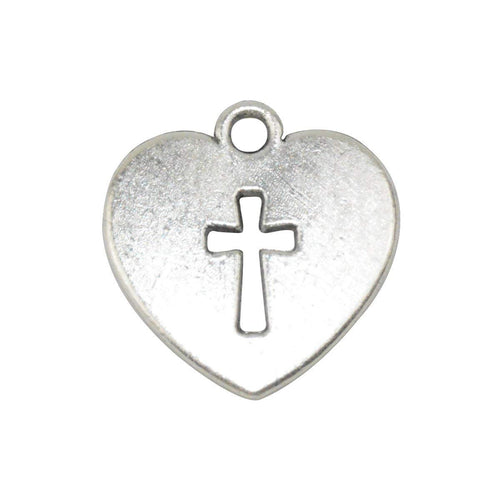 Heart Cross Charms Heart Pendants Heart With Cross Pendants Antiqued Silver Charms Religious Charms Christian Charms BULK Charms 50pcs