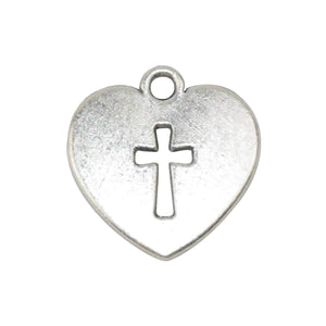 Heart Cross Charms Heart Pendants Heart With Cross Pendants Antiqued Silver Charms Religious Charms Christian Charms BULK Charms 50pcs