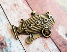 Load image into Gallery viewer, Submarine Charm Blimp Charm Steampunk Charm Steampunk Blimp Bronze Charm Bronze Pendant Connector Pendant
