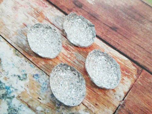 Druzy Cabochons Drusy Cabochons Silver Druzy Resin Druzy Silver Cabochons 18x13 Resin Oval Flatbacks Druzy Flatbacks 4 pieces