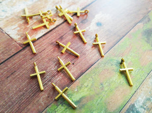 Cross Charms Antiqued Gold Small Cross Charms Catholic Cross Charms Christian Cross Charms 10 pieces 19mm