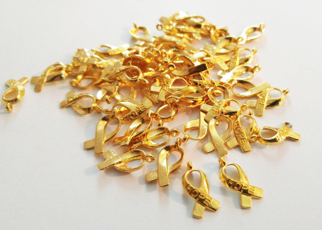 Awareness Charms Shiny Gold Awareness Ribbon Charms Pendants HOPE Word Charms Fundraising Charms Cancer Awareness 100 pieces Wholesale