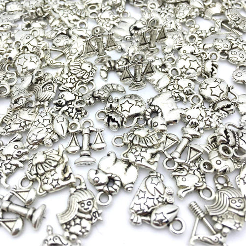 Zodiac Charms Zodiac Pendants Antiqued Silver Charms Silver Zodiac Charms Assorted Charms Set BULK Charms Wholesale Charms 108pcs