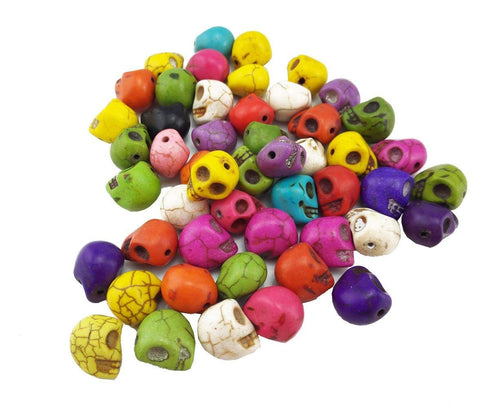 Assorted Skull Beads BULK Beads Colorful Beads Faux Turquoise Skulls Mixed Beads Set Wholesale Beads 50pcs 12mm Beads