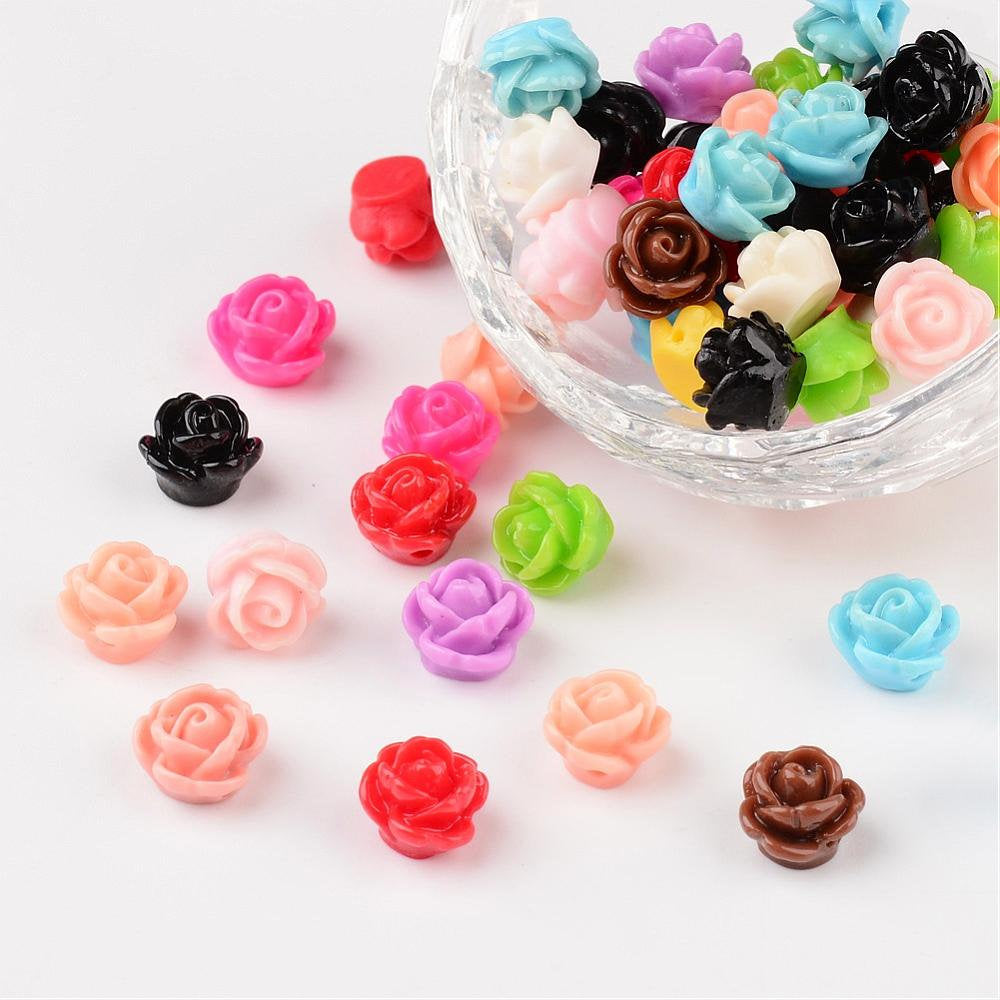 Resin Flower Beads Assorted Beads Rose Beads 9mm Beads 9mm Flower Beads Small Flower Beads 20pcs